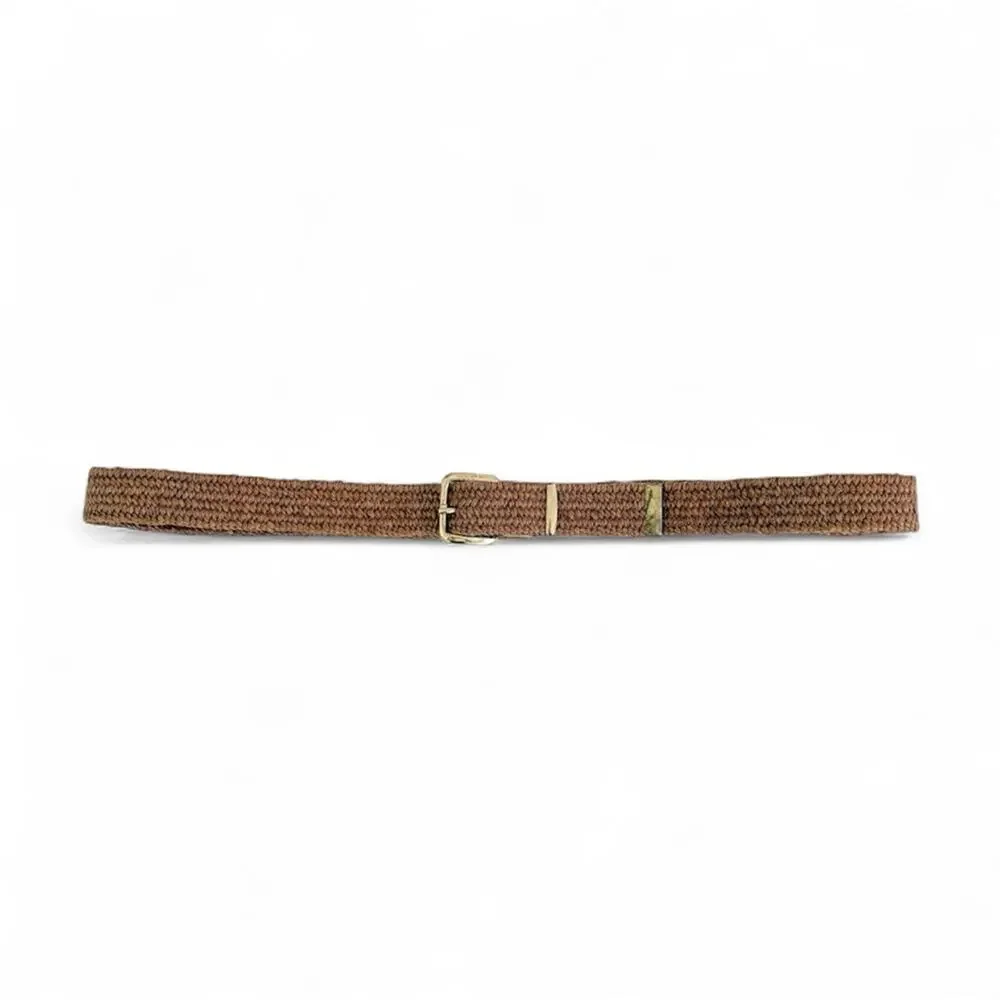 VTG Gutos Braided Rope Stretch Belt Brown West Germany Gold Buckle Woven S/M